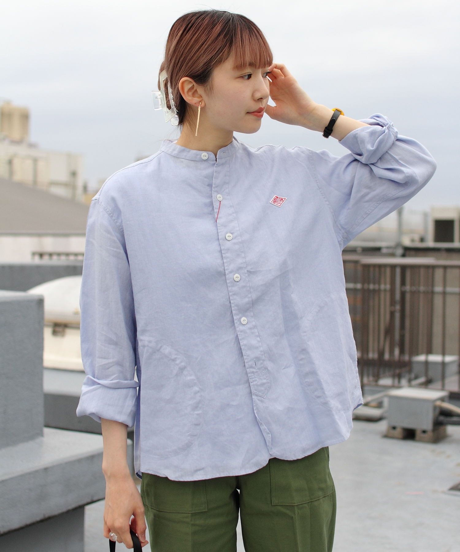 グレー】 DANTON バンドカラーシャツ size:S （38） Tuaw0