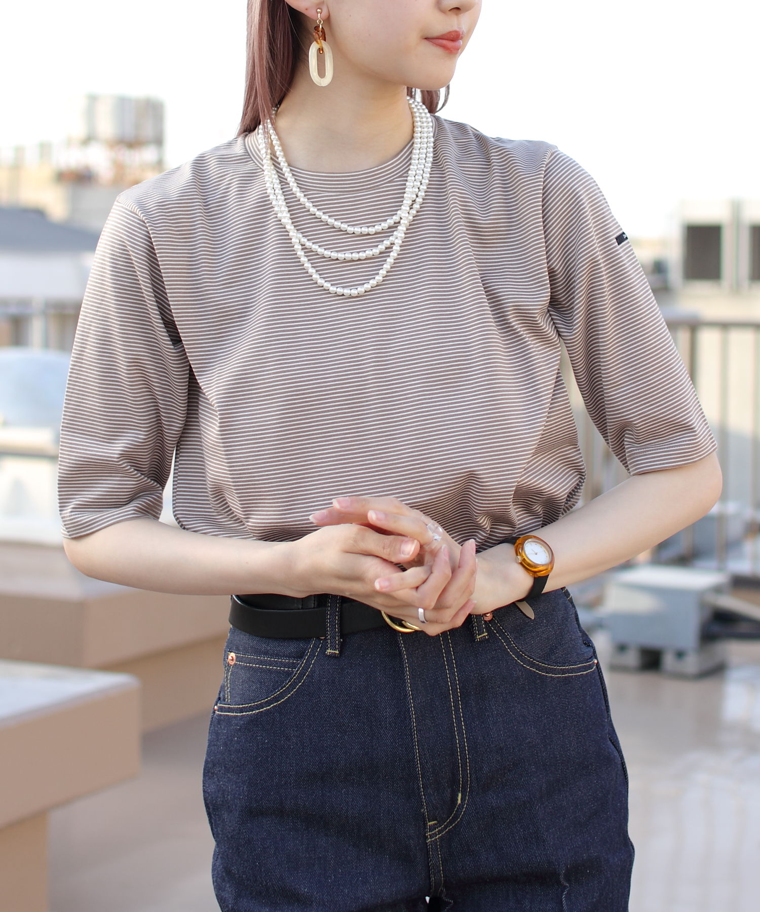 ORCIVAL/オーシバル 60/2 クルーネックハーフスリーブ ボーダー