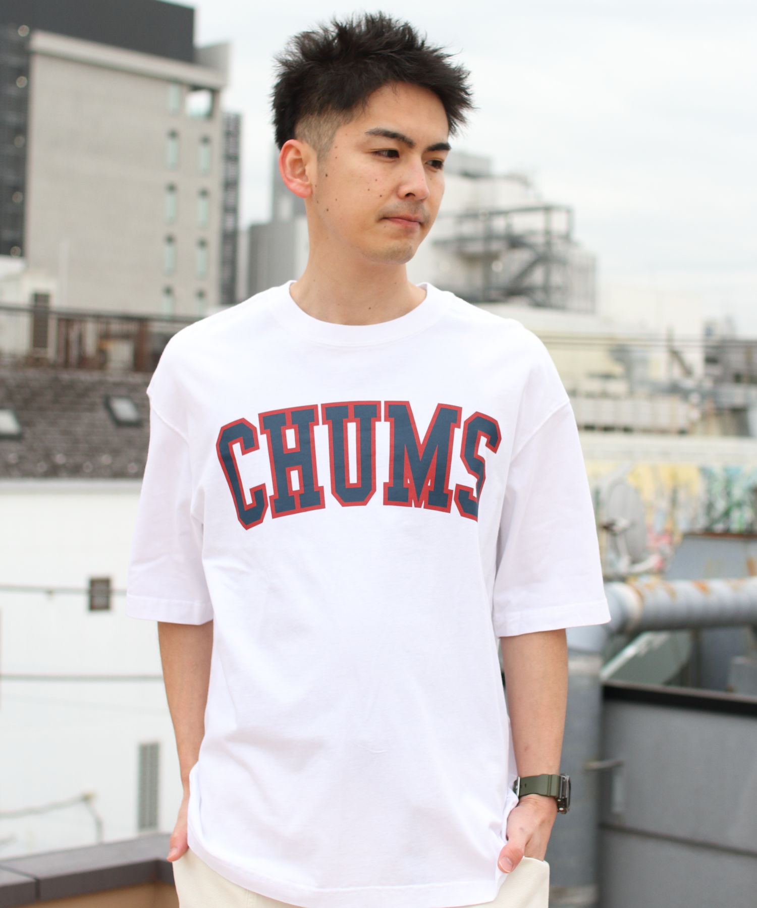 CHUMS/チャムス オーバーサイズ チャムスカレッジT-SHIRT OVERSIZED